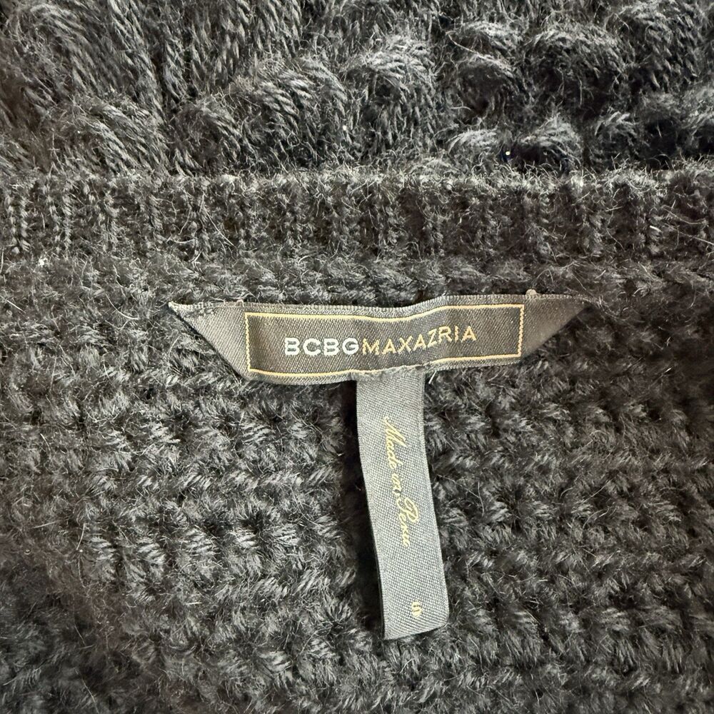 BCBGMAXAZRIA Alpaca Acrylic Blend Shrug Sweater S Black Shaggy Knit Cropped Y2k - Picture 4 of 7